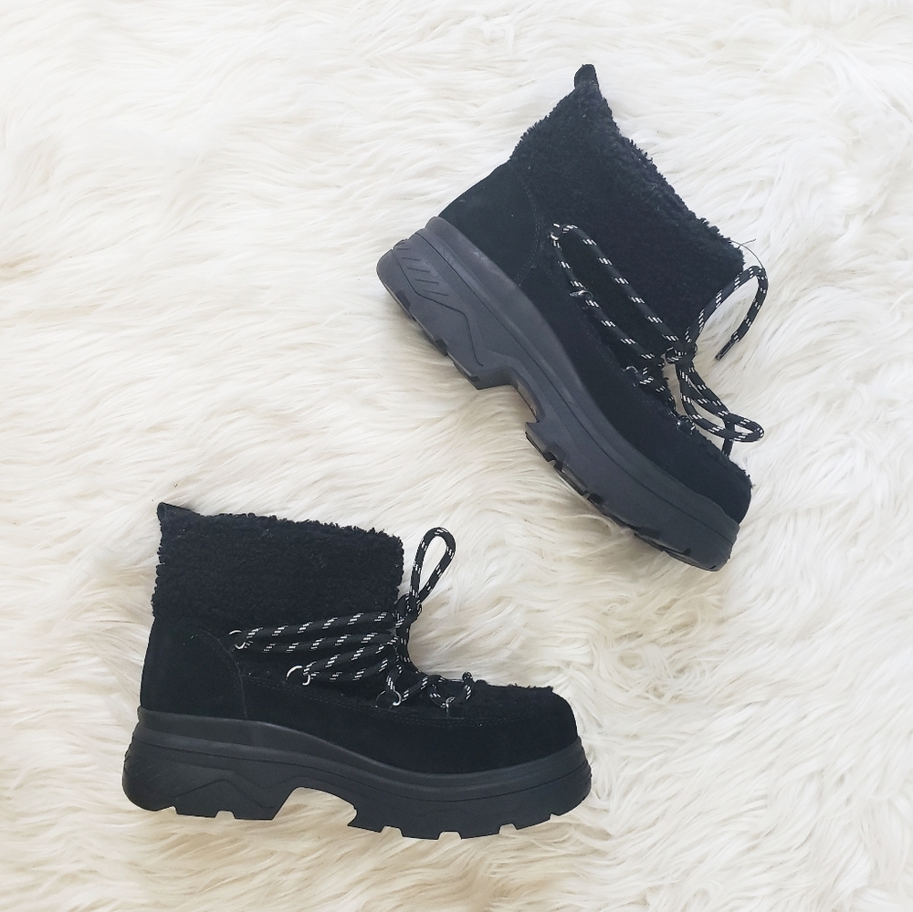 BP Summit Faux Fur Chunky Black Lace Up Boot
